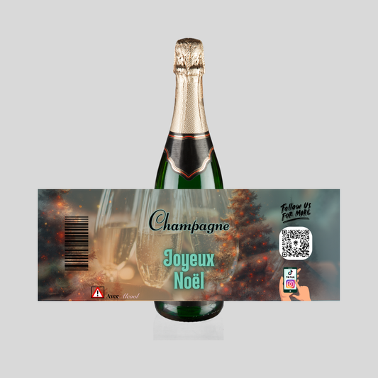 Étiquette Champagne Joyeux Noël Gris