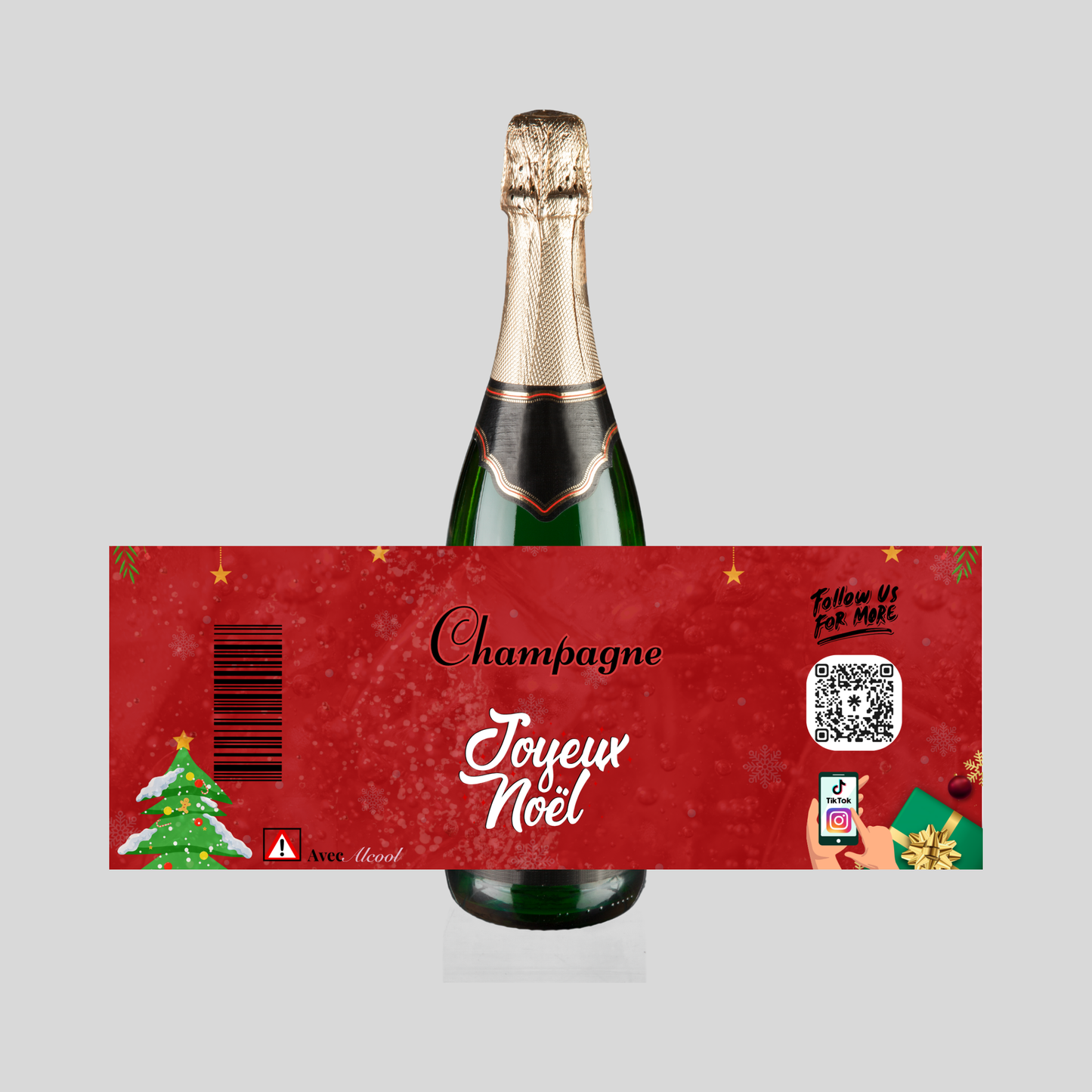 Étiquette Champagne Joyeux Noël Rouge et Blanc